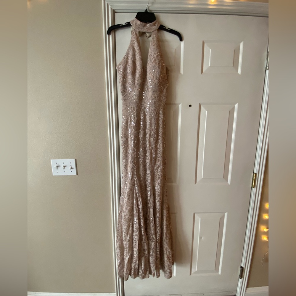Beige prom formal dress
